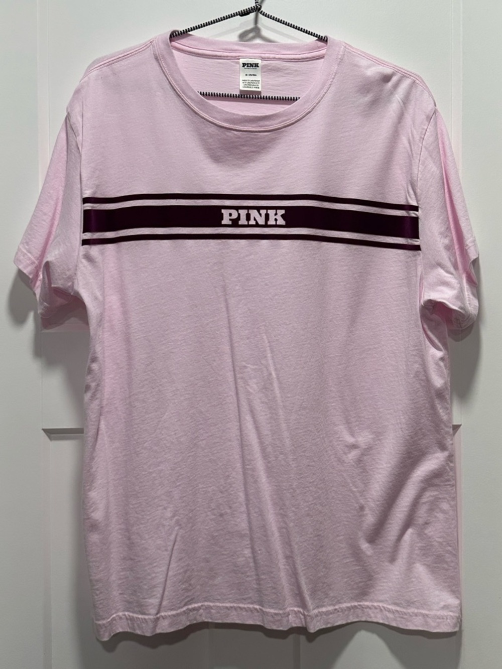 PINK Victoria's Secret Light Pink Tee with Purple Velvet Stripe Logo